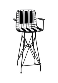 Resim Knsz orta boy tel bar sandalyesi 1 li mağrur syhtuan kolçaklı sırt minderli 65 cm oturma yüksekliği mutfak bahçe cafe ofis 