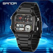 Resim Oldfriend Sanda Erkek Spor Saati 50m Su Geçirmez Kronograf Alarmlı Paslanmaz Çelik Kordon Siyah Diğer 