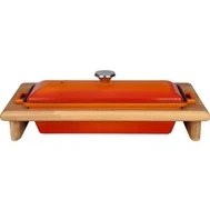 Resim Lava Döküm Ekmek Kabı Terrine Ve Ahşap Standı Turuncu 