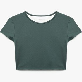 Resim Koton Kısa Kollu Bisiklet Yaka Crop Basic Spor Tişört Yeşil 6wak10023nk Fıstık Yeşili 