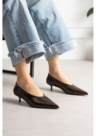 Resim Shoetek Louod Kadın Stıletto İnce Topuklu Kırışık Kahverengi Deri Kahve 