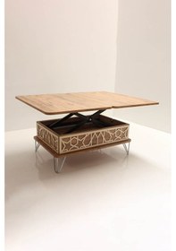 Resim Akıllı Açılabilir Sehpa 3 Kademeli Krom Metal Ayaklı Çam 