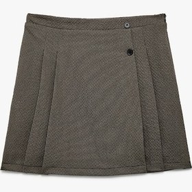 Resim Koton Düğme Detaylı Pileli A Kesim Etek Kahverengi Desenli 6wkg70015aw Kahverengi Desenli 