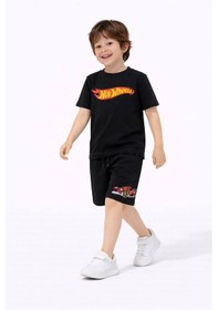 Resim Miniko Kids Erkek Çocuk Hot Wheels Modelli Pamuk Şortlu Takım Siyah 