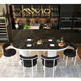 Resim Avvio Lucida Teddy Sandalye 80x140 Yemek Masası Mutfak Masası 6 Sandalyeli Masa Sandalye Takım Siyah Mermer 