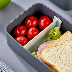 Resim 2 Kat Yemek Saklama Kabı Gri Dikdörtgen Beslenme Kutusu - Sporcu Ve Öğrenci Beslenme Kabı 