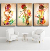 Resim Kanvas Tablo Seti Keman Gitar Saksafon Ve Kadınlar 