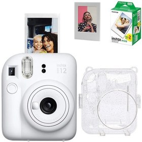 Resim Fujifilm Instax Mini 12 Fotoğraf Makinesi-20li Film-simli Pleksi Kılıf Ve Fotoğraf Çerçevesi Seti 2 Beyaz 