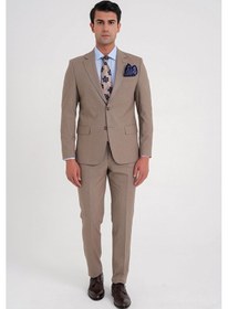 Resim Efor Slim Fit Çift Yırtmaç Esnek Yün Vizon Takım Elbise Tk 918 Vizon 