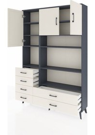 Resim Arges Dolap 9 Raflı 6 Çekmeceli 3 Kapaklı 132x30x195 Antrasit-aytaşı/aytaşı Aytası/aytası 