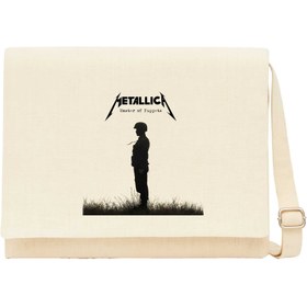 Resim Metallica Master Of Puppets Metal Soldier Krem Kanvas Postacı Çantası - Krem 
