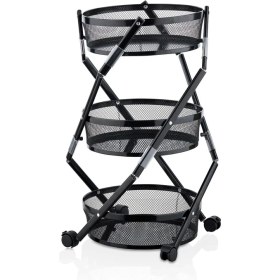 Resim Doremcy 3 Katlı Pratik Katlanır Metal Renk Tekerlekli Sepet Patates Soğanlık - Çok Amaçlı Organizer 