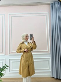 Resim Esre Store Kol Ve Omuz Detaylı Tesettür Trençkot Camel 