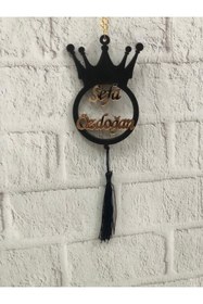 Resim Stoneda Taçlı Ahşap Araç Ayna Süsü 