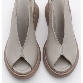 Resim Luvi Shoes Sam Taş Cilt Hakiki Deri Kadın Dolgu Topuk Sandalet Taş Rengi Taş 