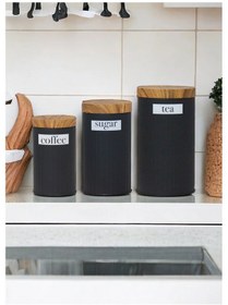 Resim Ucr Home 3'lü Set Metal Çay Kahve Şeker Saklama Kavanozu Siyah 