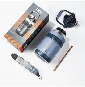 Resim TKK Büyük Boy 1000ml Pipetli/Pipetsiz Kullanım Askılı Paslanmaz Çelik Termos Matara (Lacivert) 