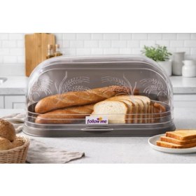 Resim Şeffaf Kapaklı Büyük Boy Ekmek Kutusu Hijyenik Ekmek Saklama Kabı Bej 