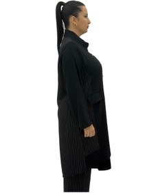 Resim AY-SEL Büyük Beden Çizgili Düğmeli Tunik Gömlek Pantolon Oversize Kadın Takım 