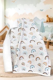 Resim Fluffy Bebek Battaniyesi 80x100 Cm Gök Mavi Kundak Puset Çift Taraflı Koyun Tüyü Battaniye 100x80 