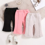 Resim 3'lü Paket Kızlar İçin Düz Renk Basit ve Modaya Uygun Sweatpants Takımı, Orta Kalın Teri Paça Pantolon Sonbahar/Kış için 