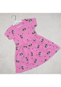 Resim Momikon Minnie Mouse Desenli Fiyonk Detaylı Pamuklu Kız Çocuk Elbise Pembe 