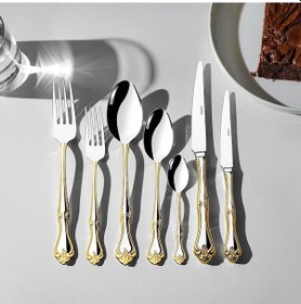 Resim Nehir Lalezar Altın Sade 12 Kişilik 89 Parça Deri Kutulu Çatal Kaşık Bıçak Takımı Altın 