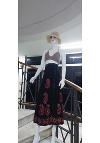 Resim Bohem Stil Hint Batik Çiçek Desenli Ve İşlemeli Uzun Hint Anvelop Etek Görsel Çok Renkli 