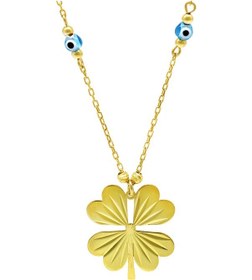 Resim Tesbihane Nazar Boncuğu Detaylı Kır Çiçeği Tasarım Gold Renk 925 Ayar Gümüş Kolye 