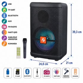 Resim SILATECH KTS-1279 8 İNÇ Kablosuz Mikrofonlu Rgb Ledli Taşınabilir Bluetooth Hoparlör Usb-Tf-Fm Radyo Siyah 