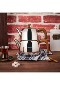 Resim Ambosss Pearl Orta Boy Çaydanlık - Inox / Kahverengi - 1,2 Lt + 1,3 Lt Renkli 