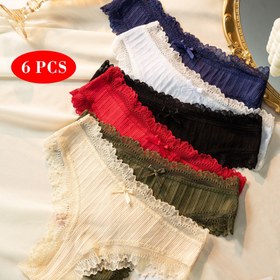 Resim 6'lı Kadın Seksi Dantel Kenarlı Pamuk Bikini Külotları - Ultra Nefes Alabilir, Rahat & Yumuşak İç Giyim Günlük Kıyafetler İçin 