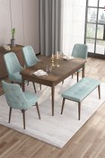 Resim Canisa Are Serisi Siyah Mermer Desen Mdf 80x132 Açılabilir Yemek Masa Takımı 4 Gri Sandalye Gold Halkalı 