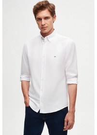 Resim D'S Damat Ds Damat Slim Fit Beyaz Oxford Düğmeli Yaka Kolay Ütülenebilir Nakış Detaylı Pamuklu Gömlek 4HC02ORT03265 Beyaz 