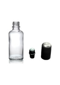 Resim 50ml Şeffaf Cam Şişe Roll-on Şişe, 12 Adet, Bilye Başlıklı Şişe, Cam Şişe, Roll-on Şişesi 