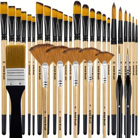 Resim 32 adet Sanatçı Boya Fırça Seti, Naylon Kıllar, Yuvarlak, Filbert, Düz, Fan, Açı, İnce Detay, Ergonomik, Orta Nokta, Akrilik, Yağlı Boya, Su Temizleme Boyama, Sanatçı Serisi, Başlangıç Sanatçı 
