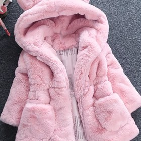 Resim Kızlar İçin Yumuşak ve Sevimli Kapüşonlu Kalın Polar Astarlı Sıcak Kışlık Ceket 