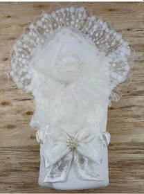 Resim Yenidoğan İpek Venüs Taç Nakışlı Delüks Kundak Bebek Battaniyesi Ekru Ekru 