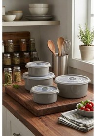 Resim Çok Amaçlı Hava Valfli Saklama Kabı 3'lü Set Gri 