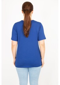 Resim Şans Kadın Saks Büyük Beden Bisiklet Yakalı Ön Baskılı Bluz-saks Saks 