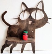 Resim BELİNAY ÇOCUK DÜNYASI Çocuk Odası Duvar Rafı - Ahşap - Kedili 