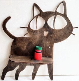 Resim BELİNAY ÇOCUK DÜNYASI Çocuk Odası Duvar Rafı - Ahşap - Kedili 