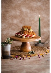 Resim Lucca 29 Cm Ahşap 12cm Ayaklı Yuvarlak Pasta Sunum Servis Tabağı 