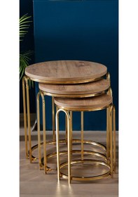 Resim Lenka Zigon Sehpa Takımı Yuvarlak 3'lü Gold Metal - Açık Ceviz Sedaş-lenka-zigon-gold Açık Ceviz 