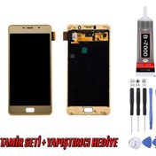 Resim Genos Lenovo P2 Lcd Ekran Çıtalı Gold Altın Montaj Kiti Hediye 