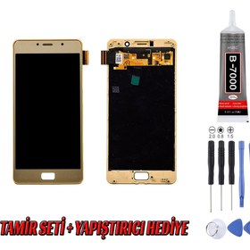 Resim Genos Lenovo P2 Lcd Ekran Çıtalı Gold Altın Montaj Kiti Hediye 