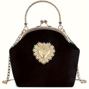Resim Kadınlar için lüks PU deri yüksek kaliteli bayan çanta omuz çantası zarif clutch akşam çantaları moda zincir kadife kabuk aşk dekorasyon çapraz vücut paketi kız kadın parti akşam giyim poşet 