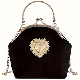Resim Kadınlar için lüks PU deri yüksek kaliteli bayan çanta omuz çantası zarif clutch akşam çantaları moda zincir kadife kabuk aşk dekorasyon çapraz vücut paketi kız kadın parti akşam giyim poşet 