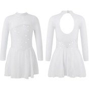 Resim Beyaz Çocuk Kız Dans Jimnastik Leotard Uzun Kollu Tül Splice Kesikler Kızlar Şekil Buz Pateni Elbise Beyaz 