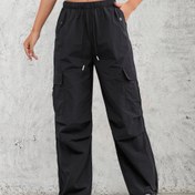 Resim Kadın Yüksek Bel Kargo Pantolonu - Bej, Esnek, Çoklu Cep Tasarımı, Hızlı Kuruyan Kumaş, Elastik Bel, Rahat Bol Kesim, Tüm Mevsim Konforu, Günlük Giyim|Günlük Stil|Esnek Kumaş 